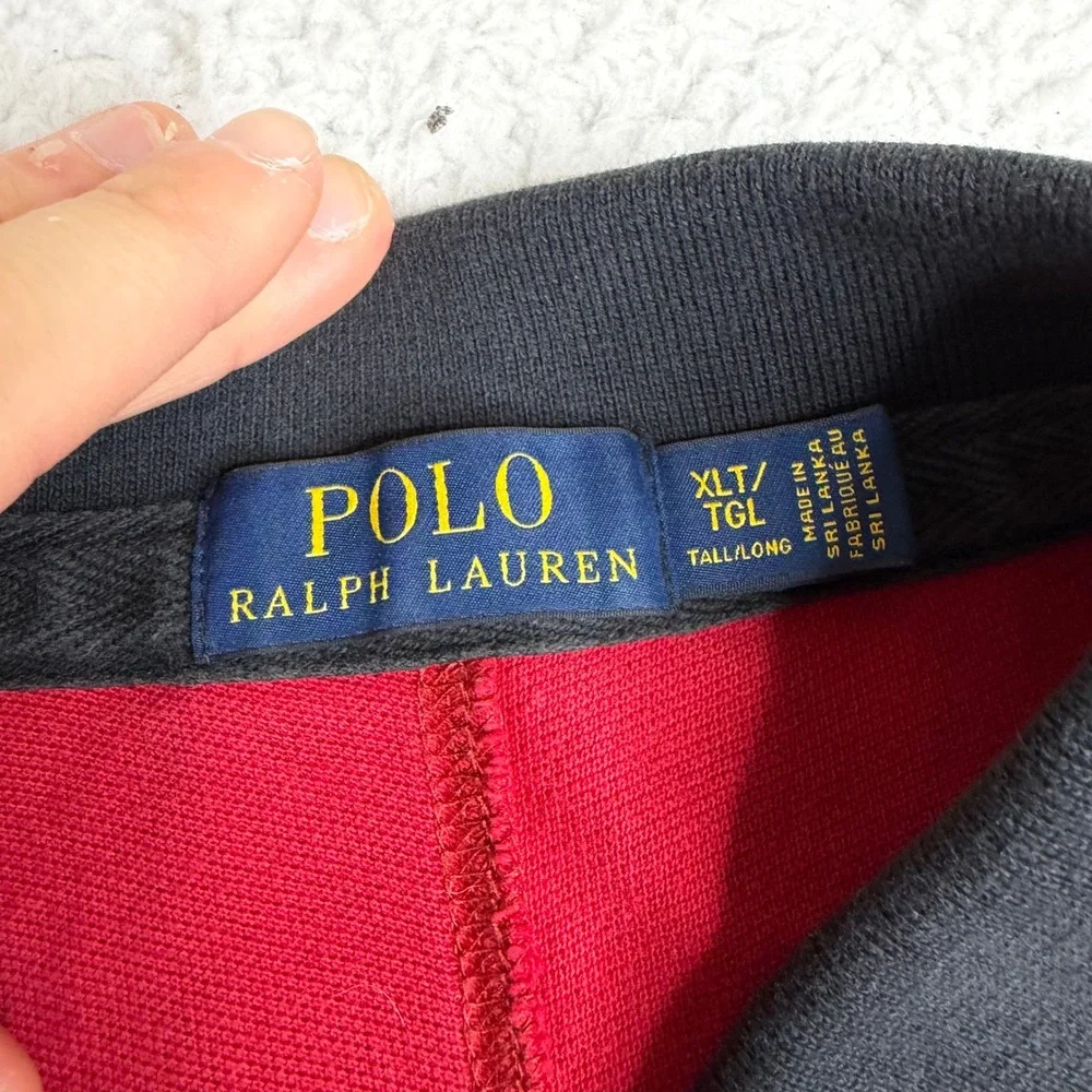 Polo Ralph Lauren Mens XLT Winged P Patch Colorblock Polo Shirt Black Red Tall